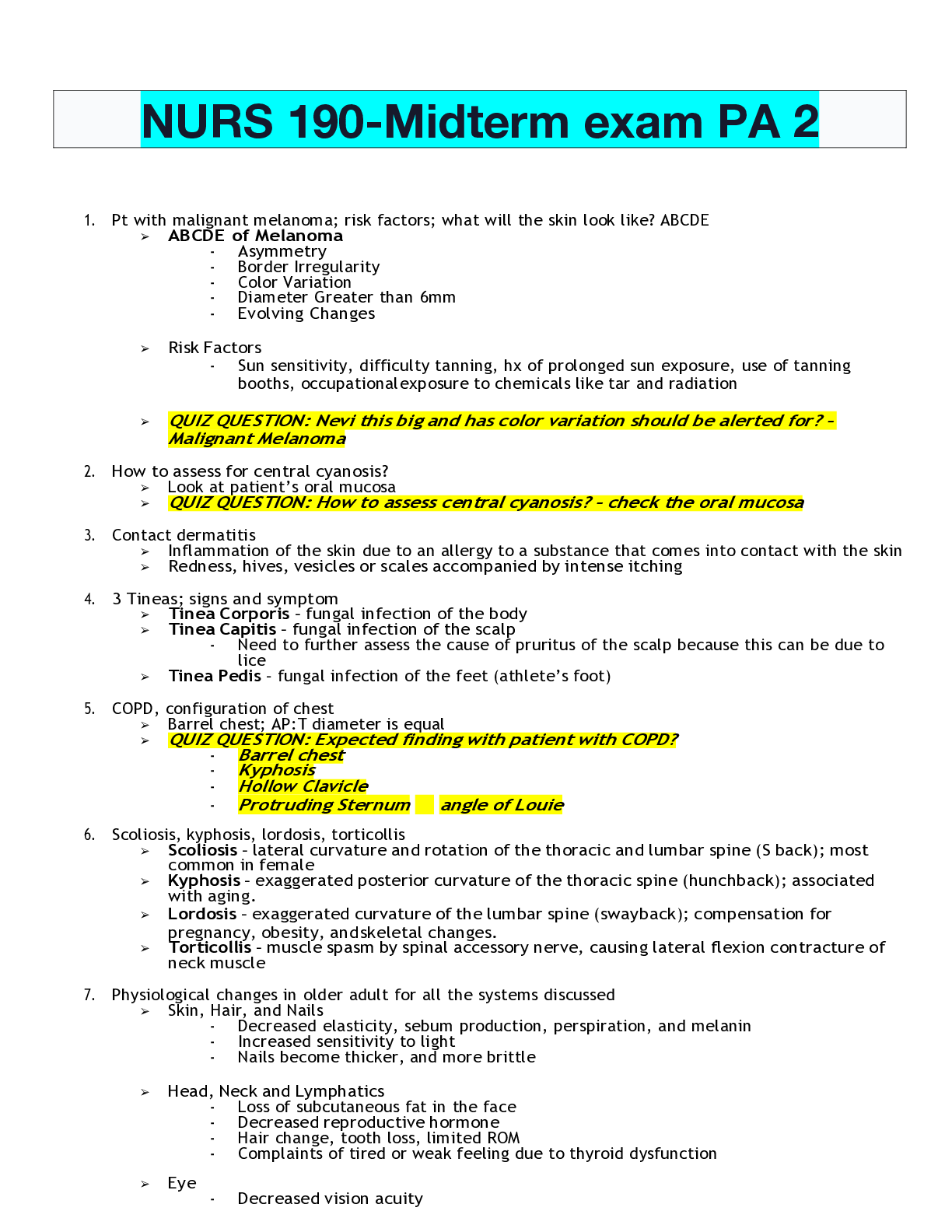 Preview of NURS 190-Midterm exam PA 2